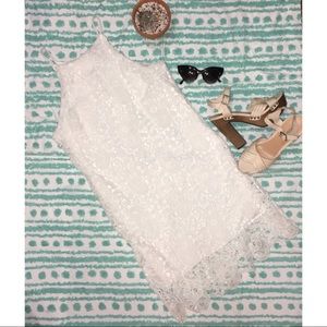 AQUA white floral lace high neck dress